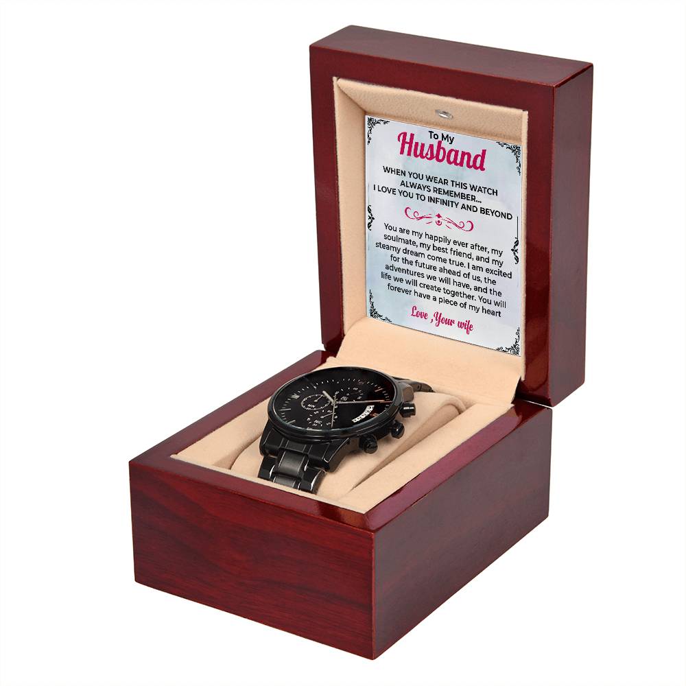 To My Husband | Sleek Black Chronograph Watch Gift | Gift For Him