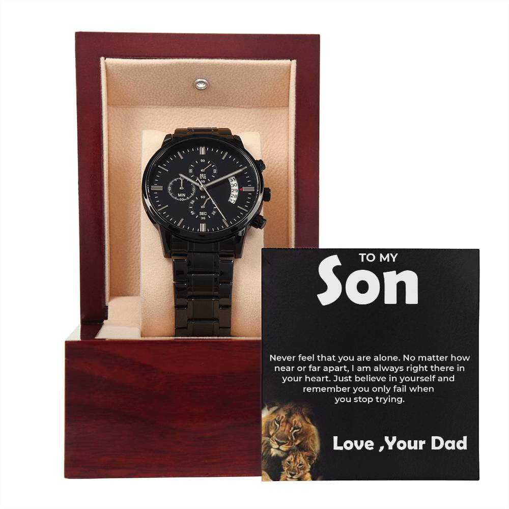 To My Brave Son | Black Chronograph Watch Gift from Dad | Timeless Keepsake for Son