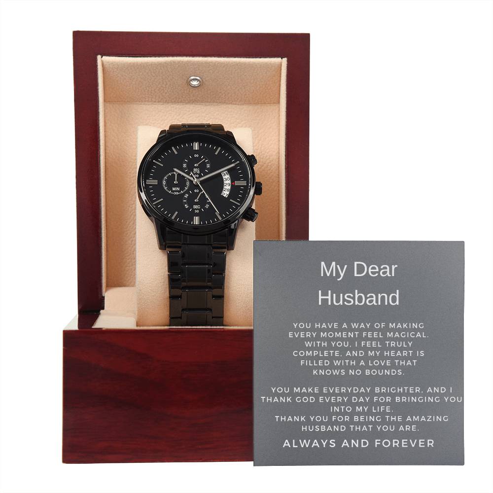 To My Husband | Sophisticated Black Chronograph Watch Perfect for Him