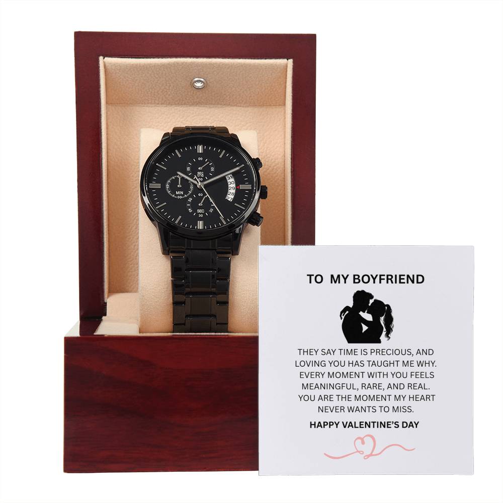 To My Boyfriend – Valentine’s Day Black Chronograph Watch Gift