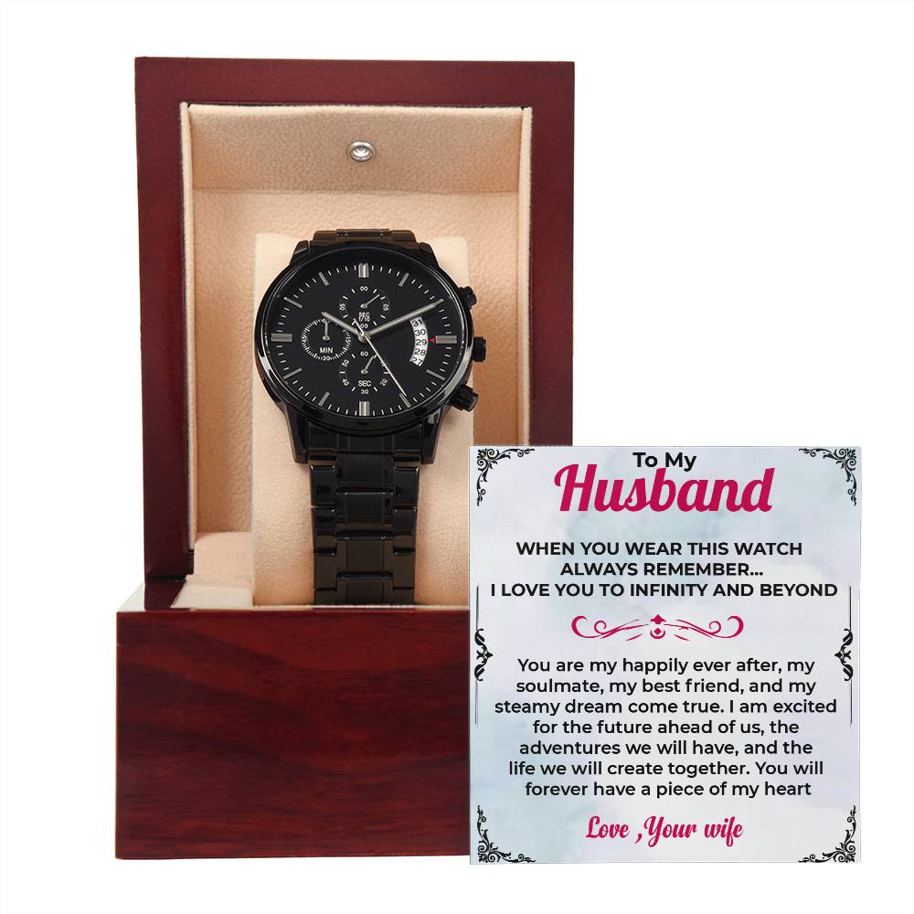 To My Husband | Sleek Black Chronograph Watch Gift | Gift For Him