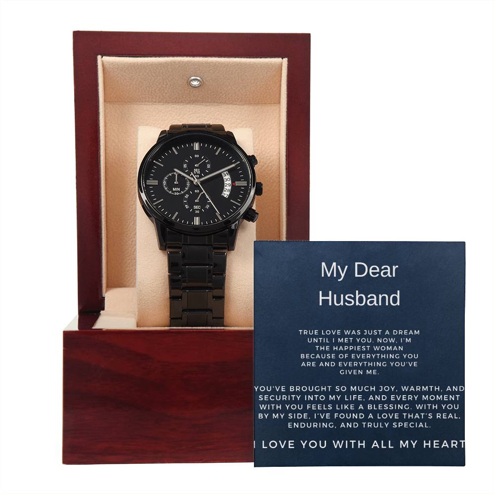 To My Dear Husband | Timeless Black Chronograph Watch for Any Occasion