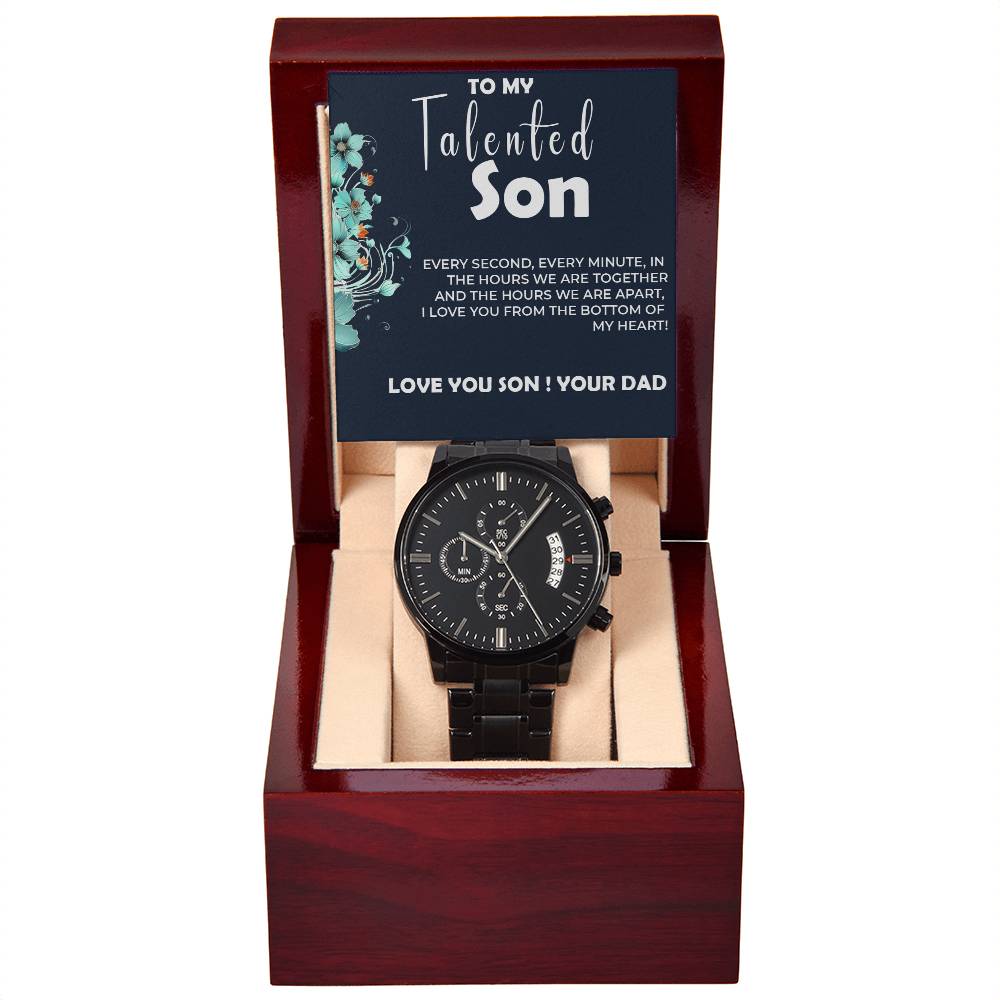 To My Talented Son | Black Chronograph Watch Gift from Dad | Stylish Son Gift