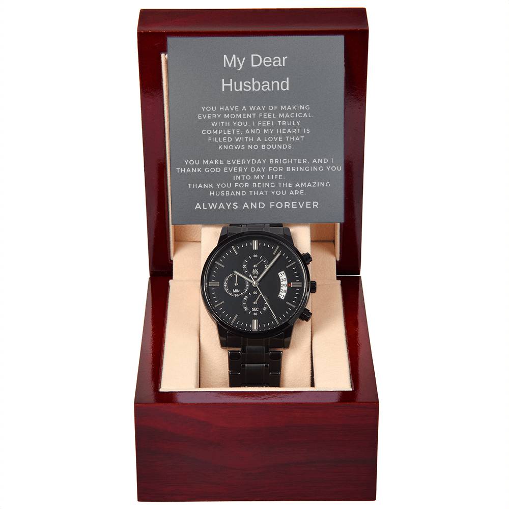 To My Husband | Sophisticated Black Chronograph Watch Perfect for Him