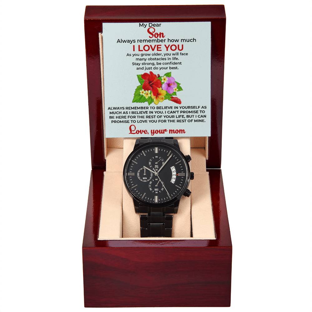 To My Beautiful Boy | Black Chronograph Watch Gift from Mom | Classic Watch Gift