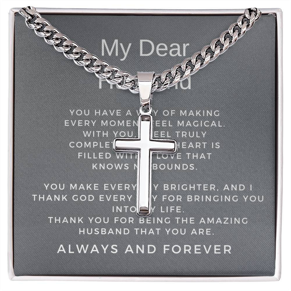To The Man I Love | Cuban Link Chain with Artisan Cross Necklace for My Husband