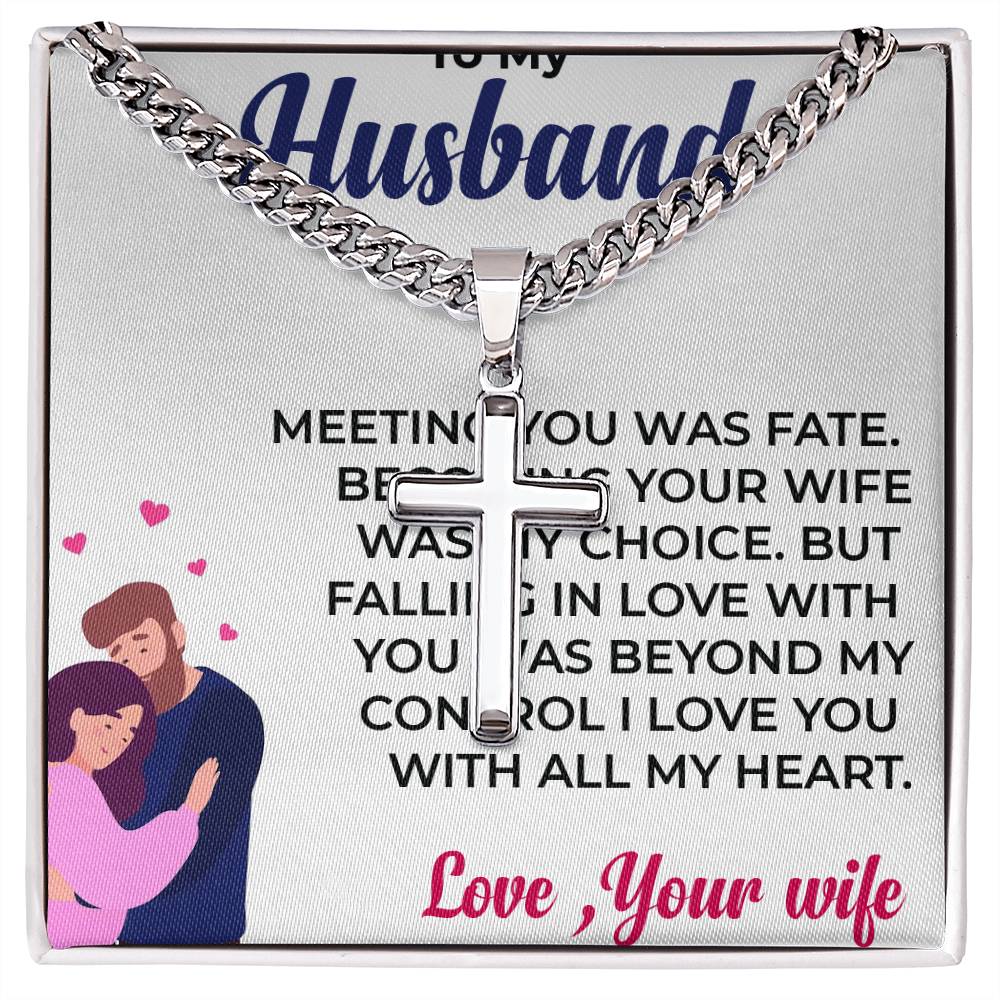For My Husband | Cuban Link Chain with Artisan Cross Necklace Gift for Him