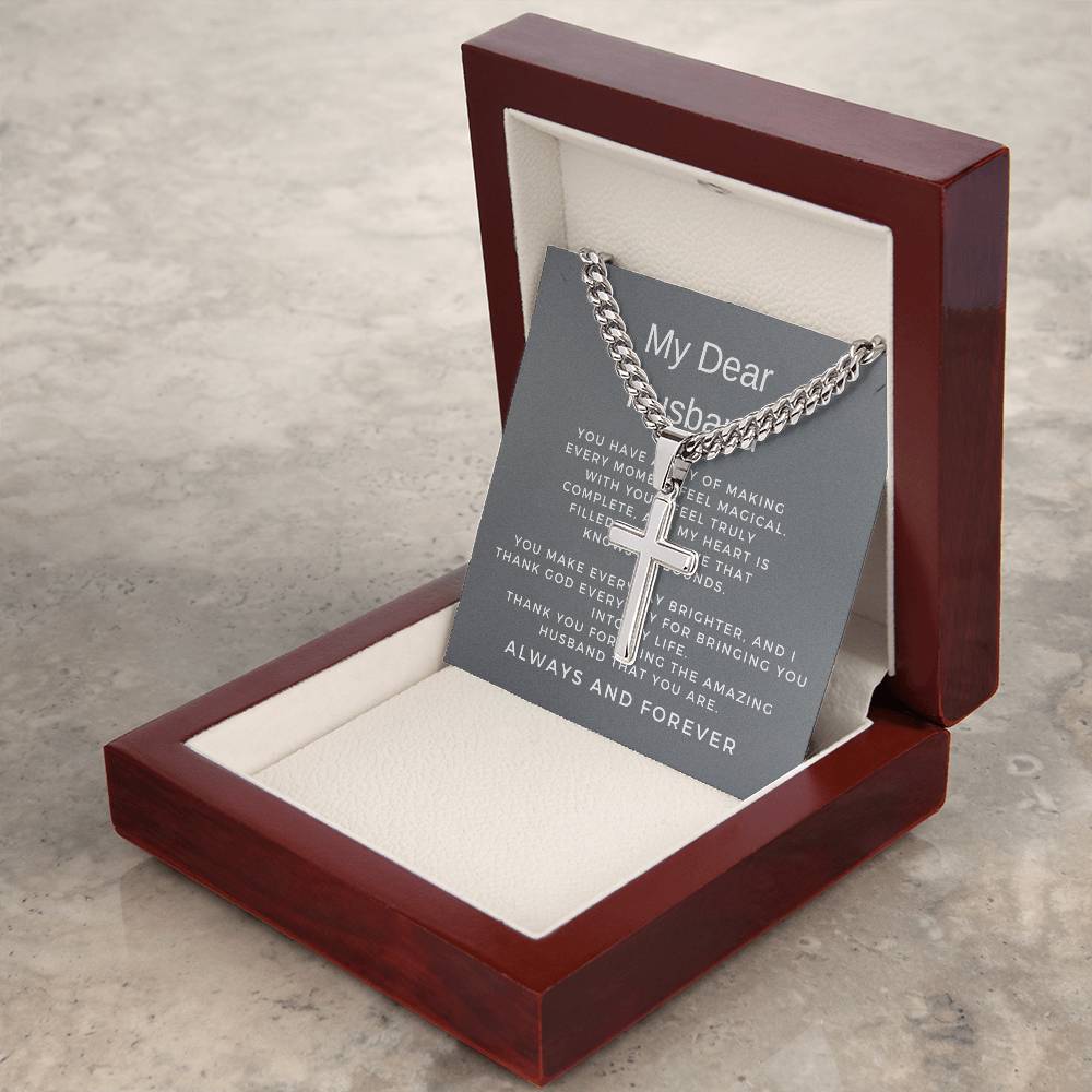 To The Man I Love | Cuban Link Chain with Artisan Cross Necklace for My Husband