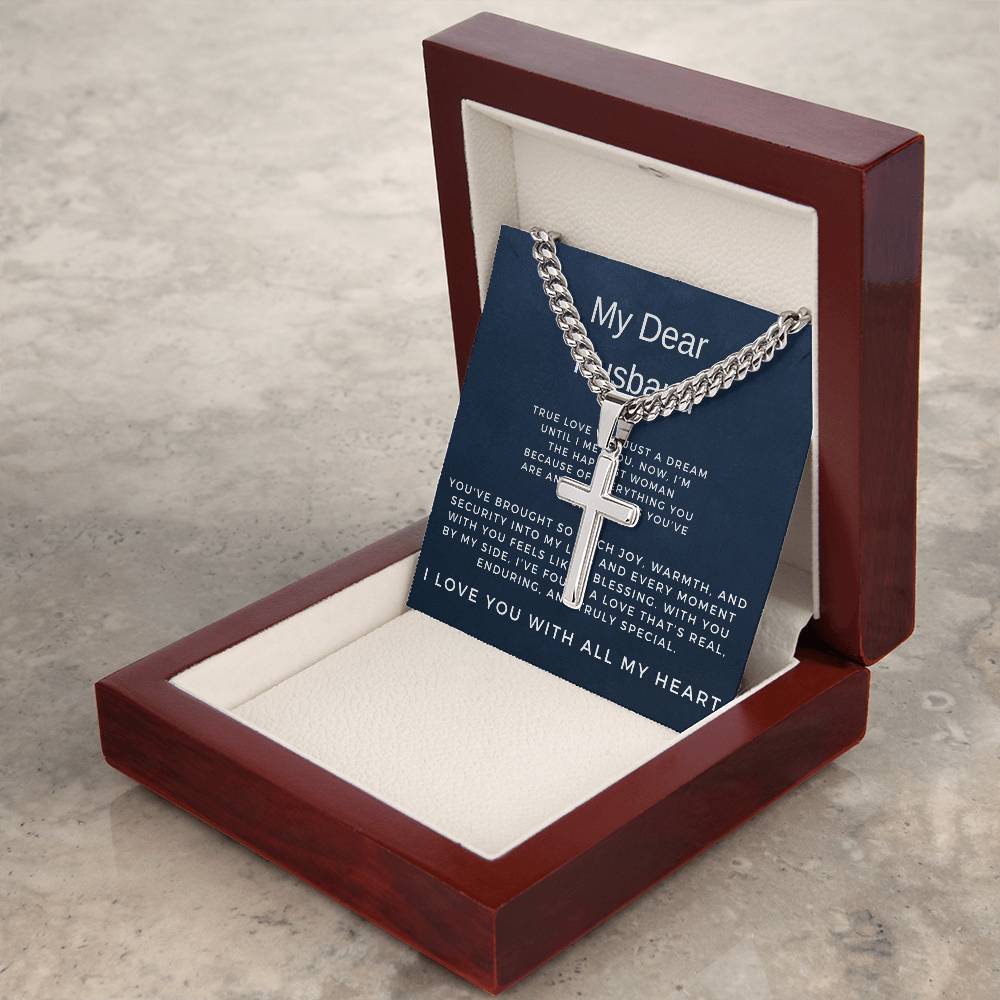 For My Dear Husband | Cuban Link Chain with Artisan Cross Necklace for Any Occasion