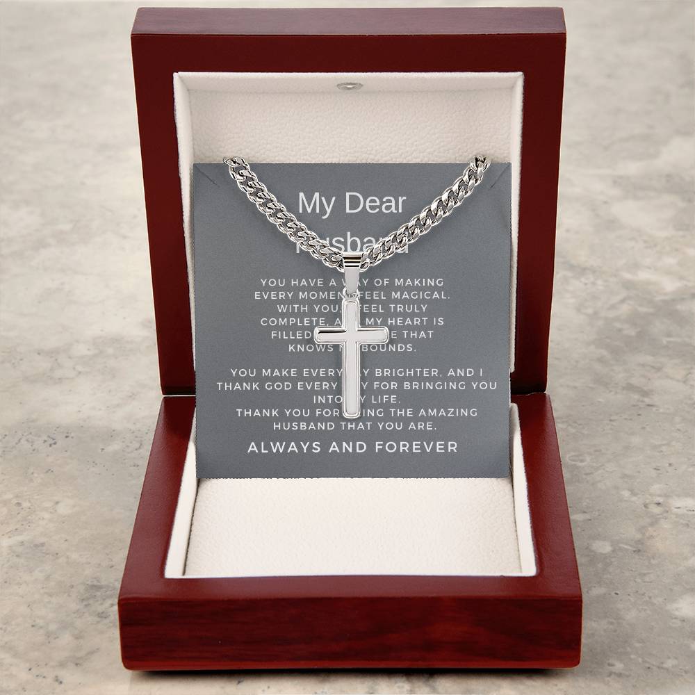 To The Man I Love | Cuban Link Chain with Artisan Cross Necklace for My Husband