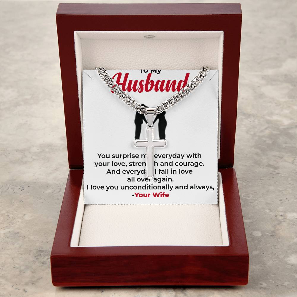 For My Amazing Husband | Cuban Link Chain with Artisan Cross Necklace Gift