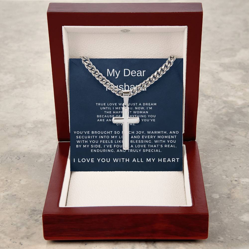 For My Dear Husband | Cuban Link Chain with Artisan Cross Necklace for Any Occasion