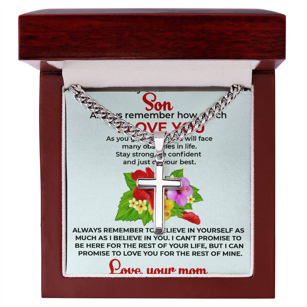 To My Beautiful Boy | Cuban Link Chain with Artisan Cross Necklace from Mom