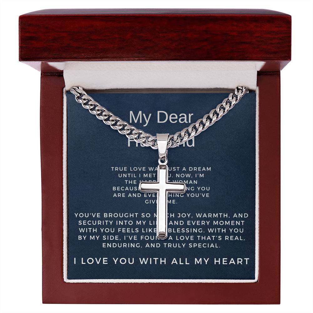 For My Dear Husband | Cuban Link Chain with Artisan Cross Necklace for Any Occasion