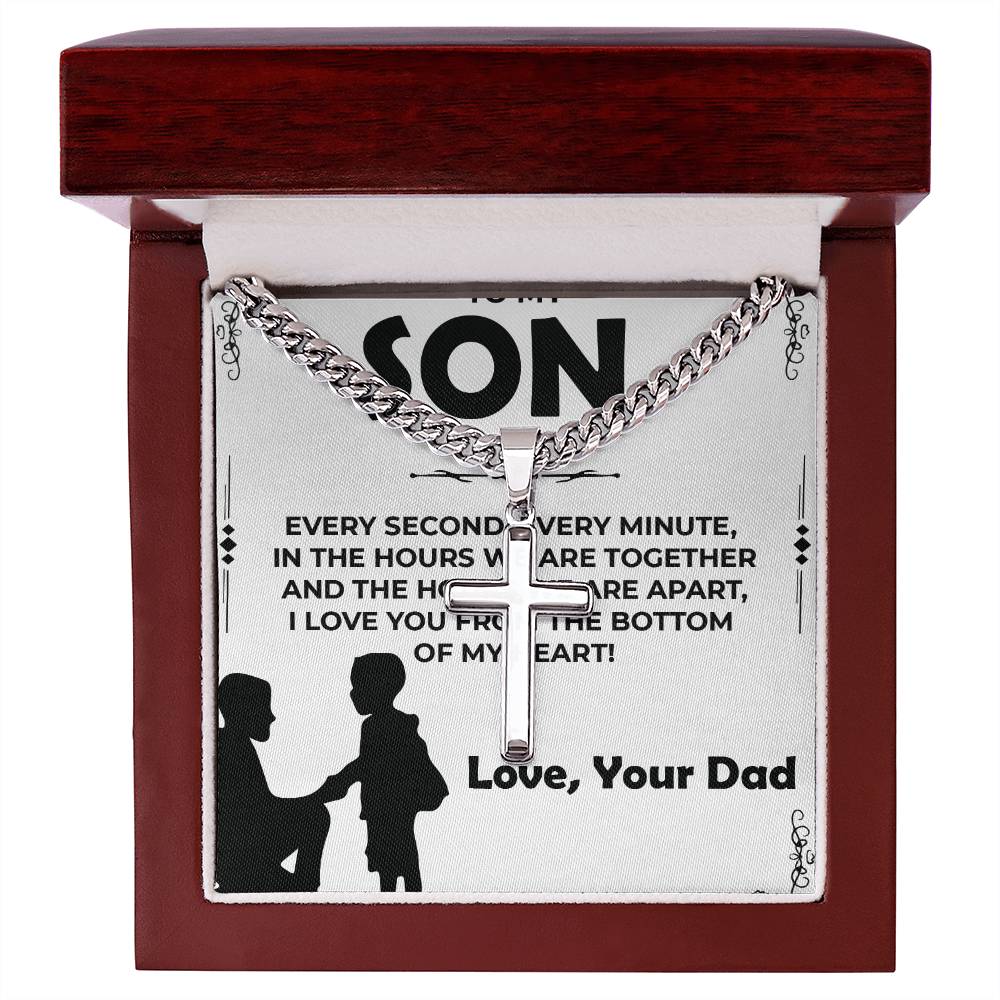 Dear Son | Cuban Link Chain with Artisan Cross Necklace Gift from Dad