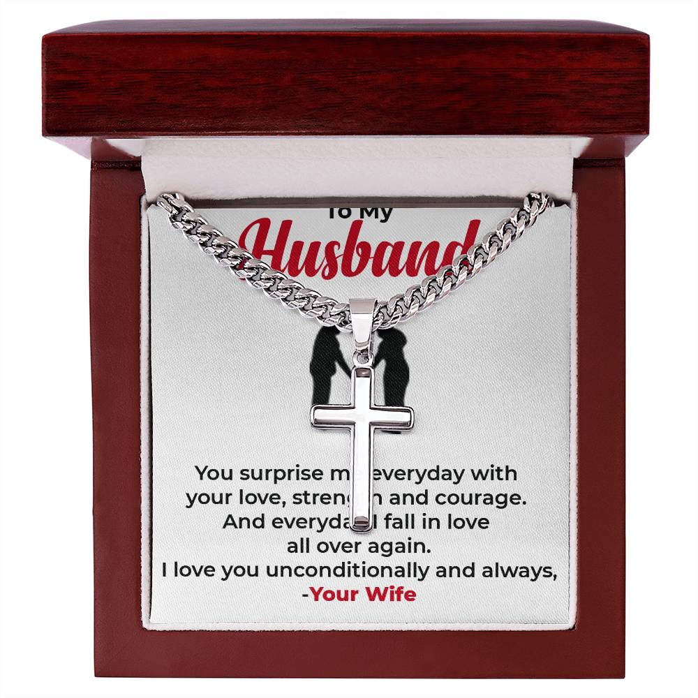 For My Amazing Husband | Cuban Link Chain with Artisan Cross Necklace Gift