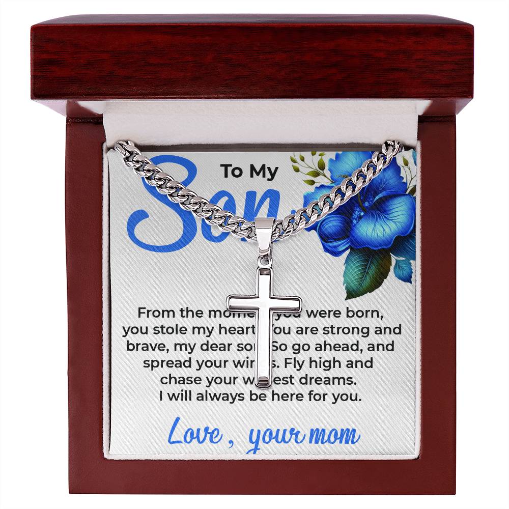 To My Dear Son | Cuban Link Chain with Artisan Cross Necklace from Mom