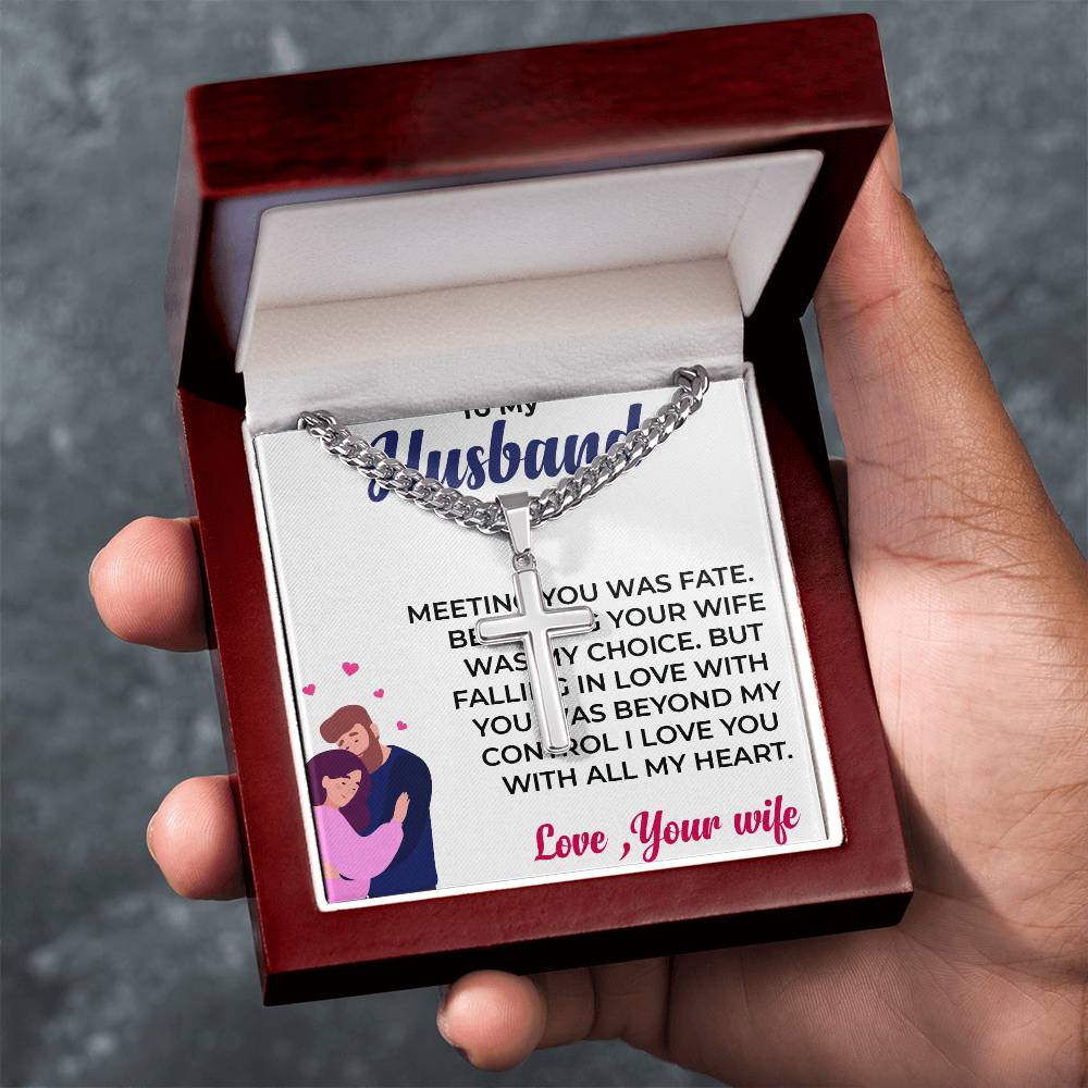 For My Husband | Cuban Link Chain with Artisan Cross Necklace Gift for Him