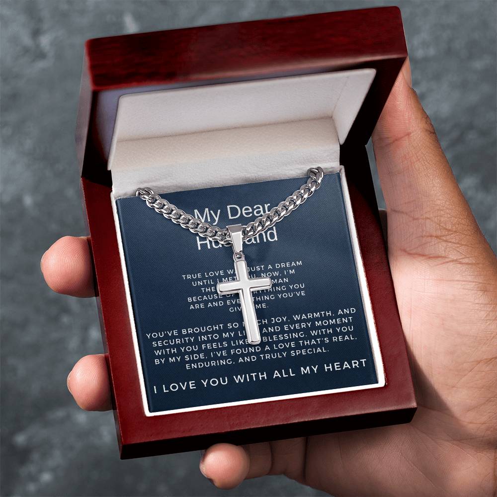 For My Dear Husband | Cuban Link Chain with Artisan Cross Necklace for Any Occasion