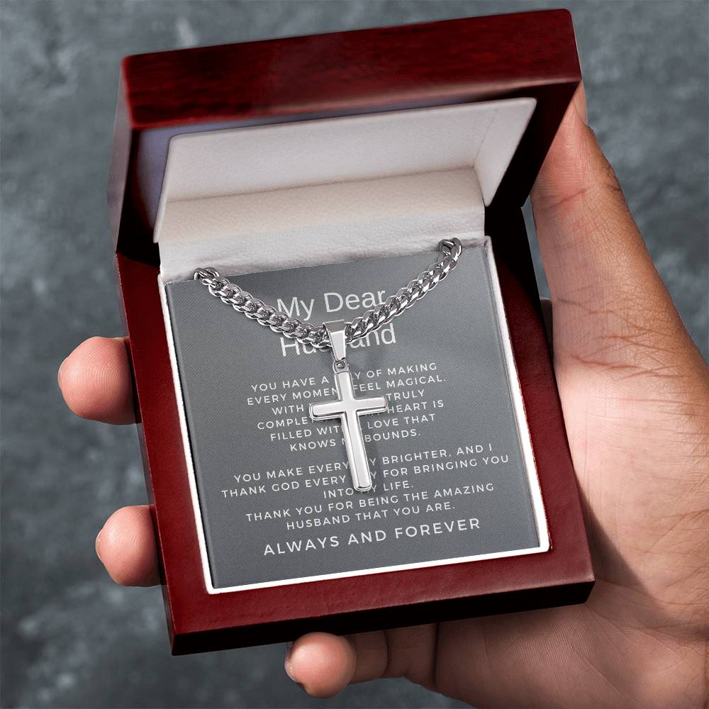 To The Man I Love | Cuban Link Chain with Artisan Cross Necklace for My Husband