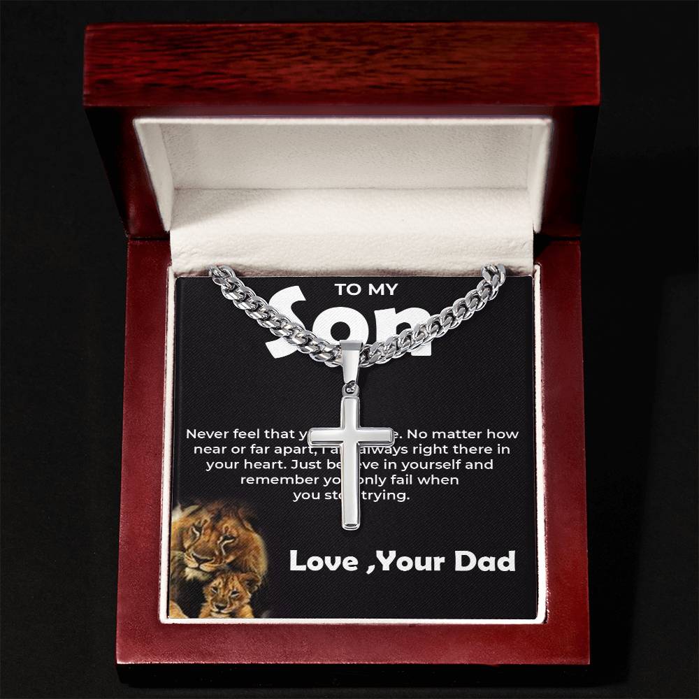 To My Brave Son | Cuban Link Chain with Artisan Cross from Dad