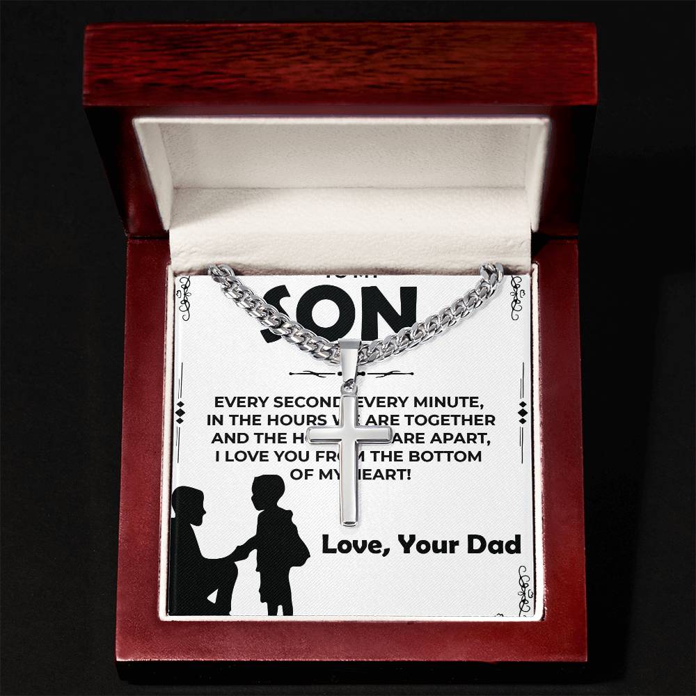 Dear Son | Cuban Link Chain with Artisan Cross Necklace Gift from Dad
