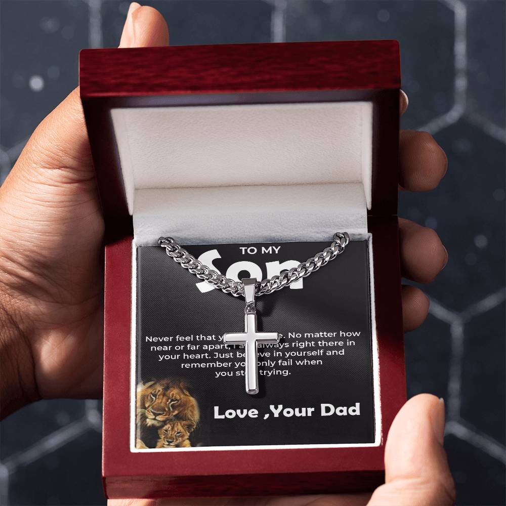 To My Brave Son | Cuban Link Chain with Artisan Cross from Dad