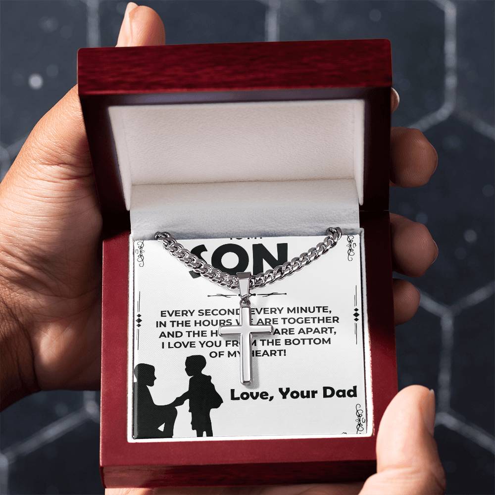 Dear Son | Cuban Link Chain with Artisan Cross Necklace Gift from Dad