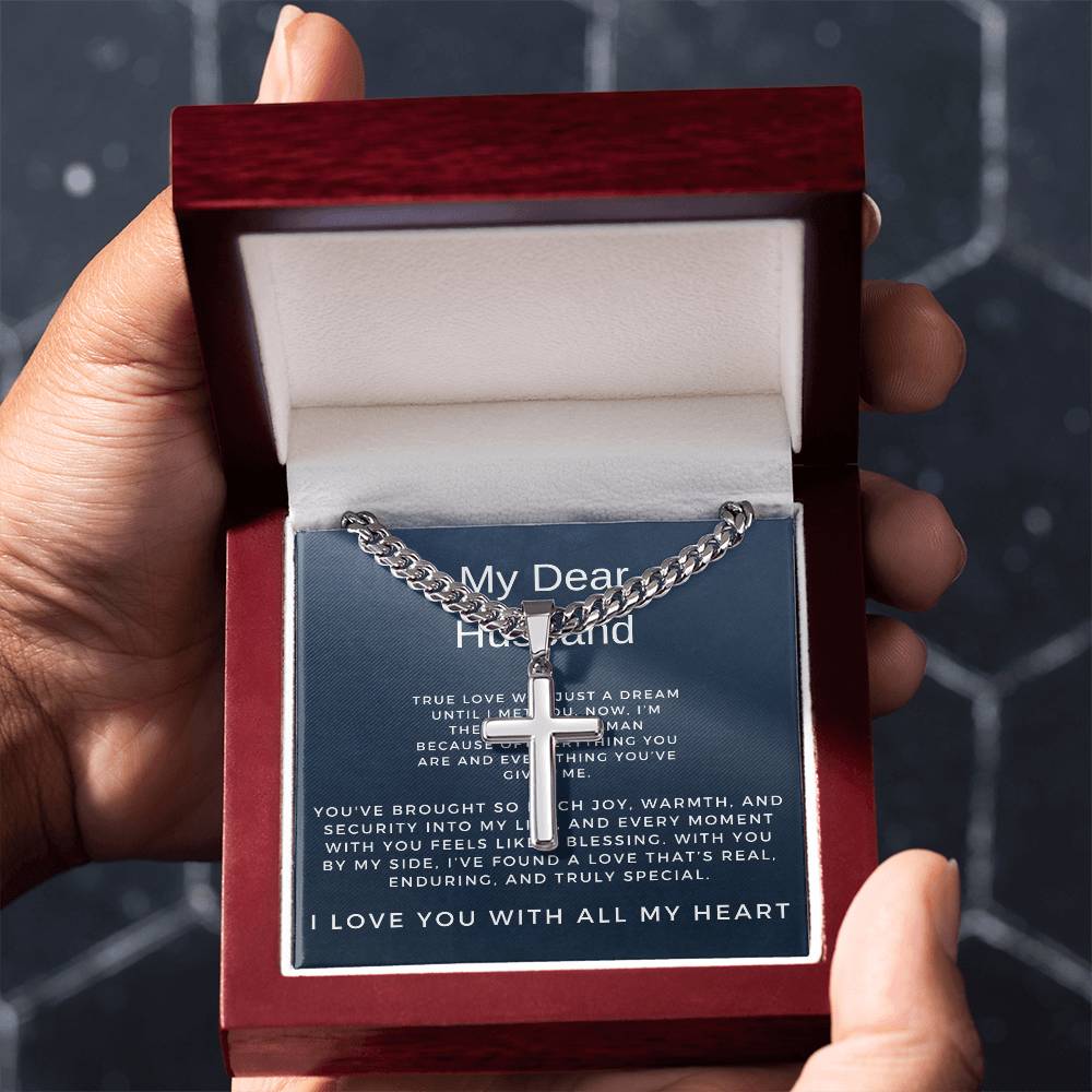 For My Dear Husband | Cuban Link Chain with Artisan Cross Necklace for Any Occasion