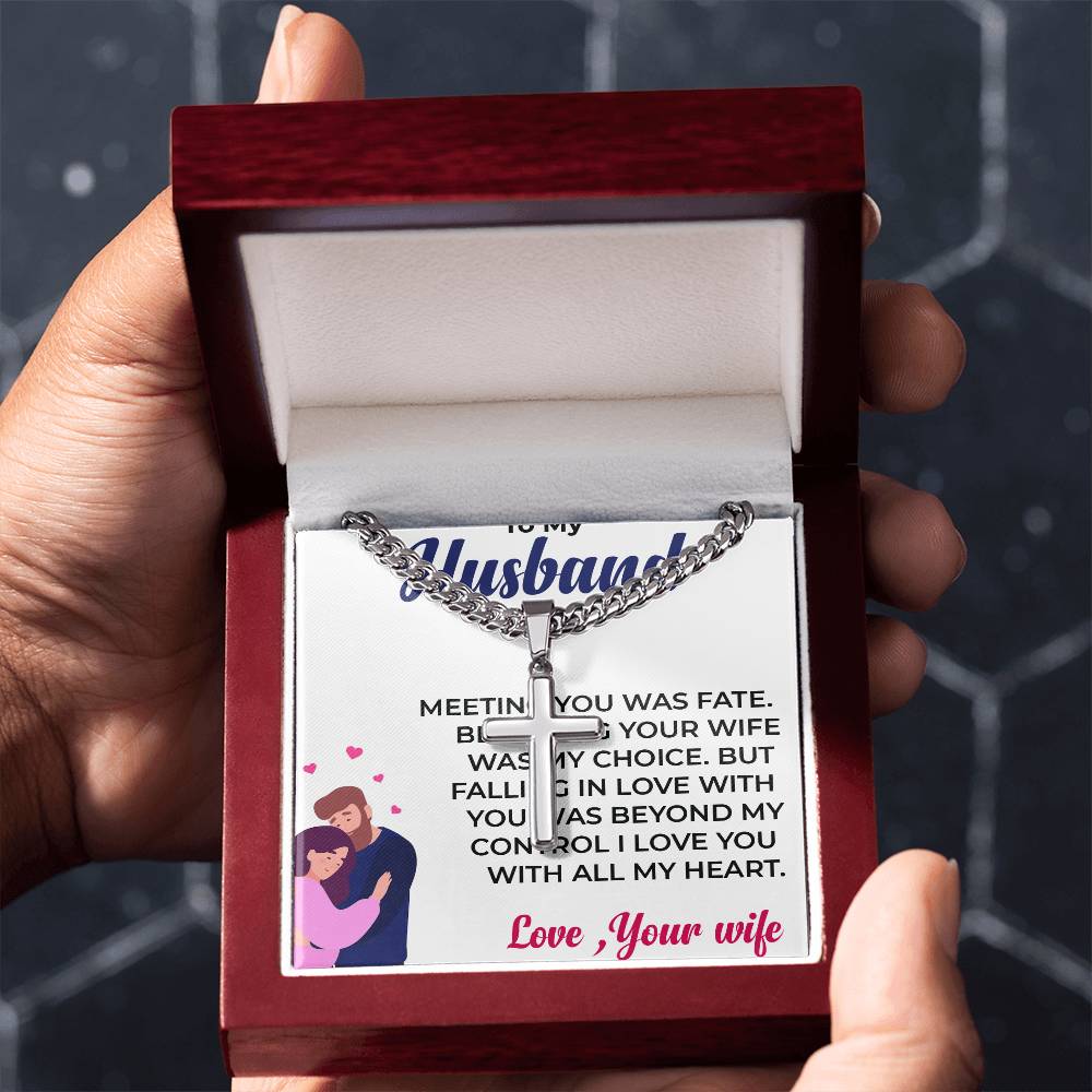 For My Husband | Cuban Link Chain with Artisan Cross Necklace Gift for Him