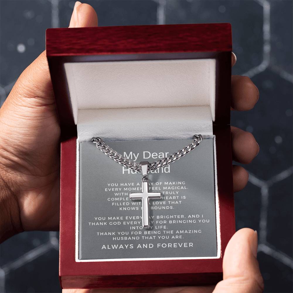 To The Man I Love | Cuban Link Chain with Artisan Cross Necklace for My Husband