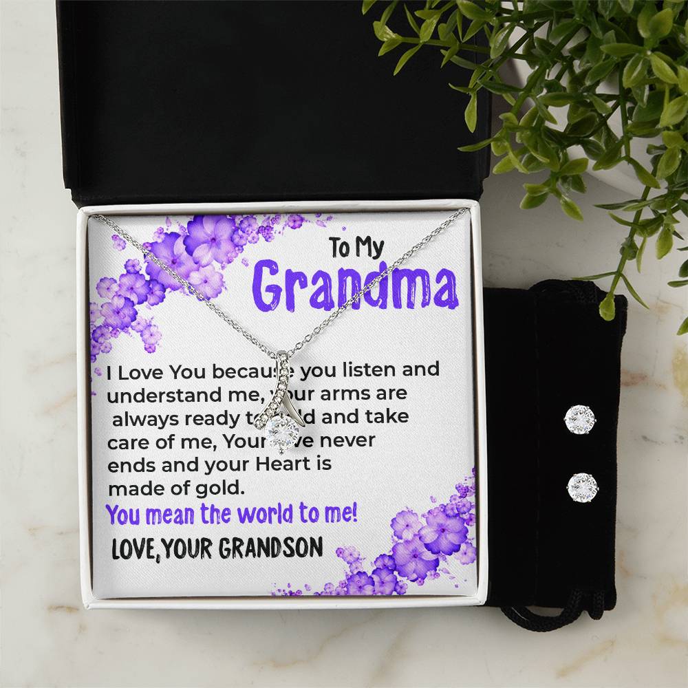 To My Grandma, My World | Stunning Alluring Beauty Necklace Gift from Grandson | Gift for Grandma
