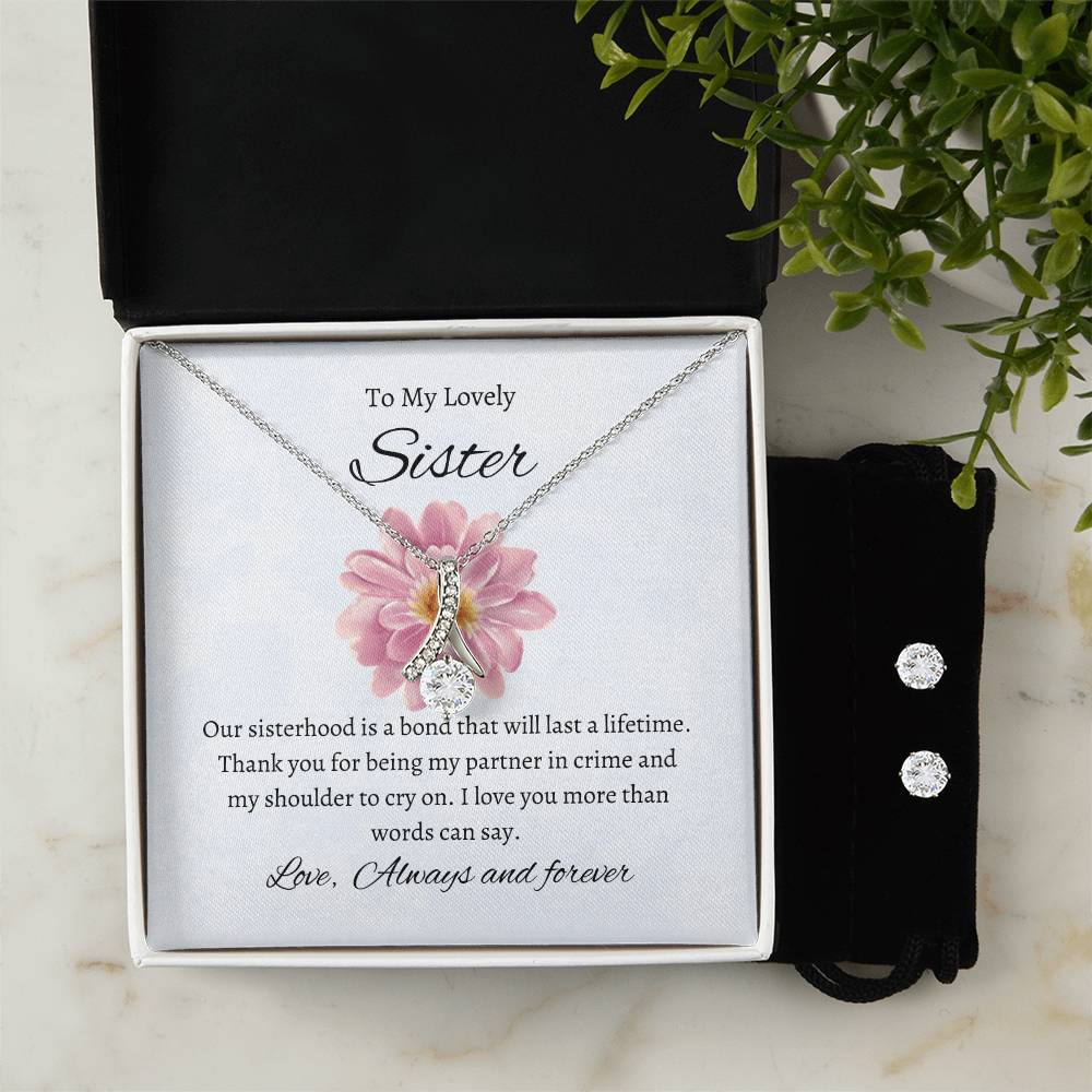 To My Lovely Sister – Beauty Necklace & Earring Bundle | A Heartfelt Gift of Love