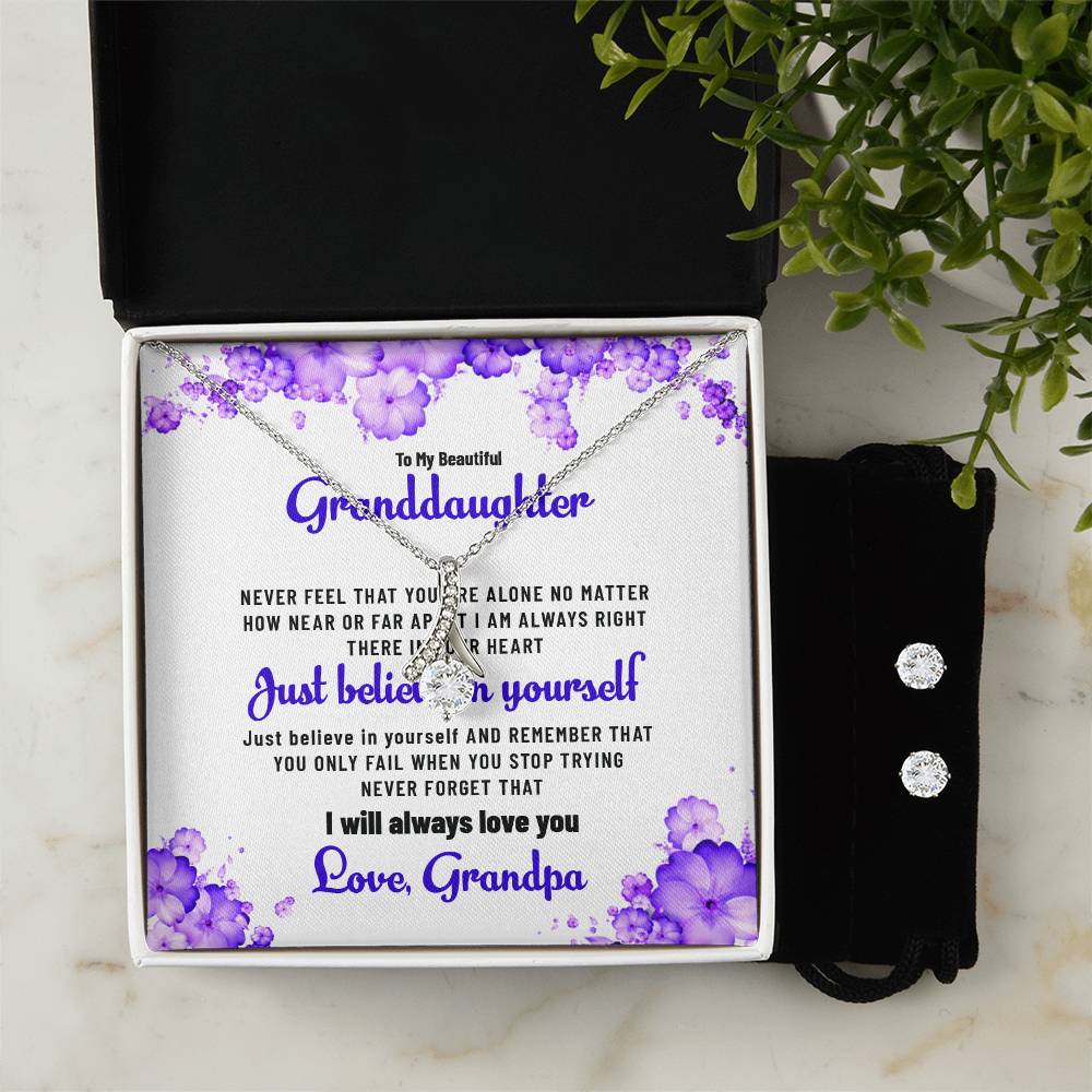 To My Beautiful Granddaughter | Alluring Beauty Necklace & Earring Set, Sent with Love from Grandpa