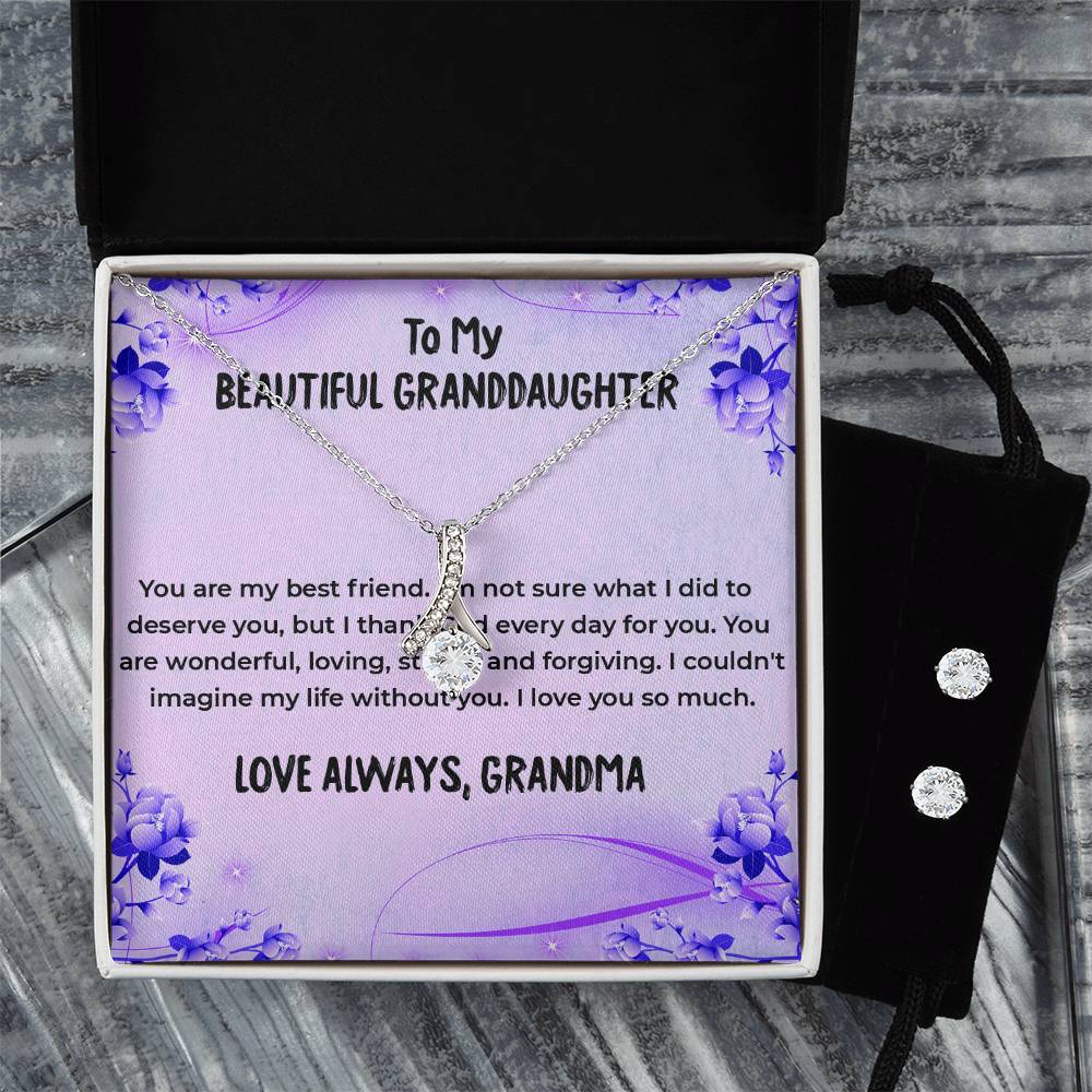 To My Wonderful Granddaughter | Alluring Beauty Necklace & Earring Set, A Special Gift from Grandma
