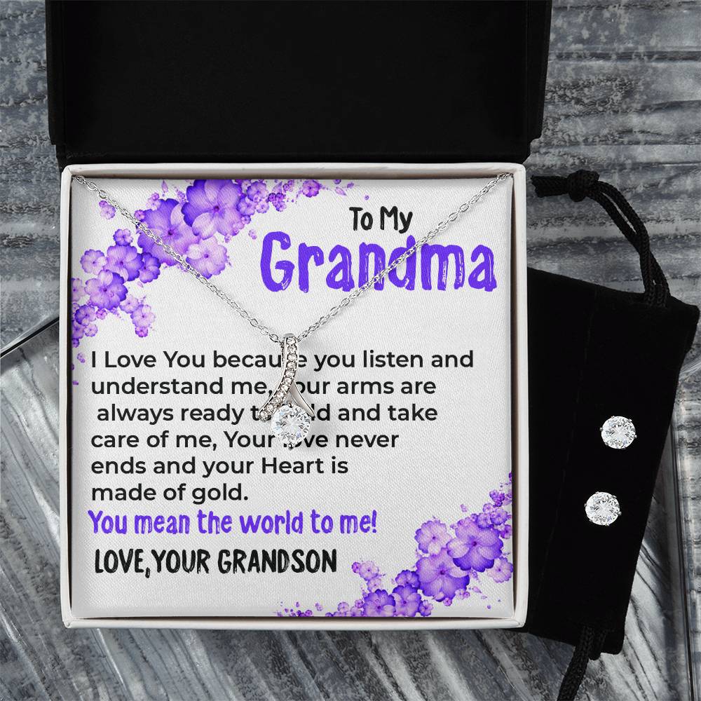 To My Grandma, My World | Stunning Alluring Beauty Necklace Gift from Grandson | Gift for Grandma