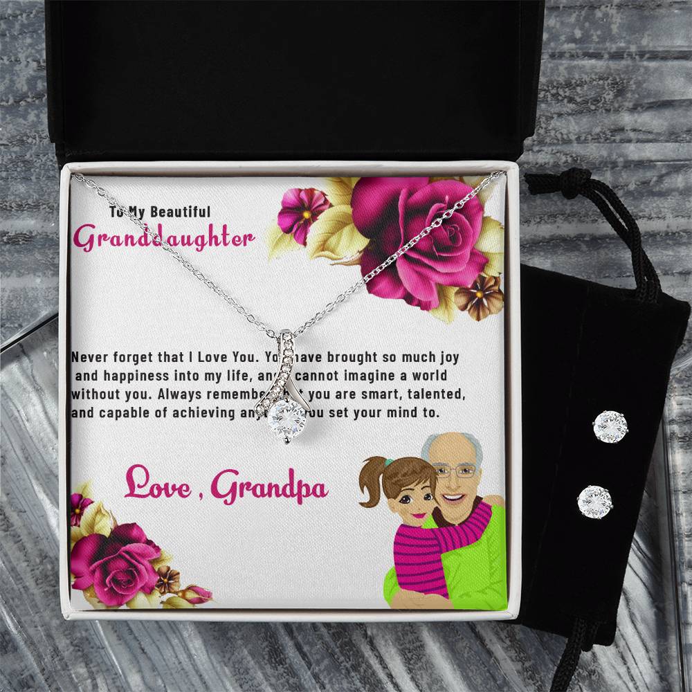 To My Lovely Granddaughter | Alluring Beauty Necklace & Earring Set, A Treasured Gift from Grandpa