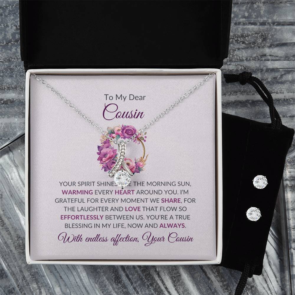 Cousin Necklace | To My Dear Cousin - Alluring Beauty Necklace & Earring Set | Cousin Friendship Necklace