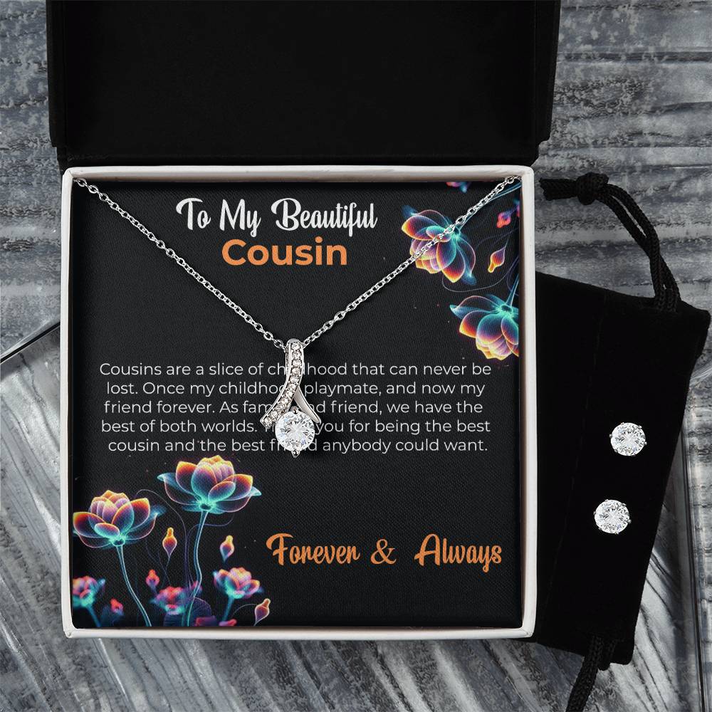 Cousin Necklace | To My Cousin My Best Friend - Alluring Beauty Necklace & Earring Set | Cousin Friendship Necklace