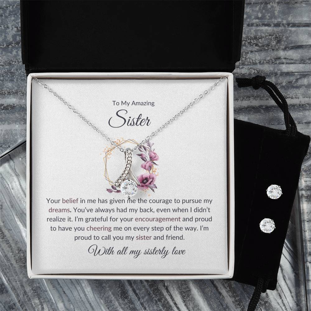 To My Amazing Sister – Elegant Beauty Necklace & Earring Bundle | For the Best Sister Ever