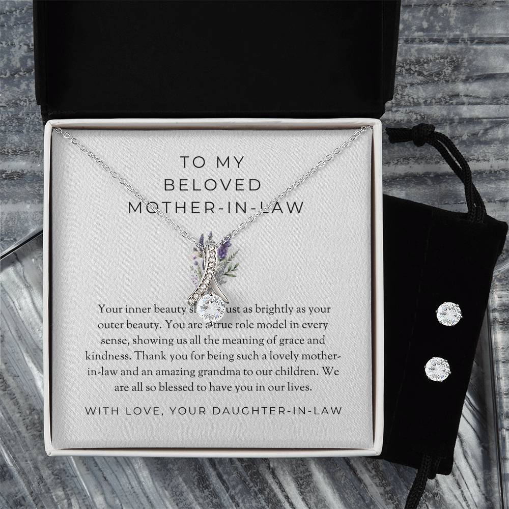 To My Beloved Mother-in-law | Eternal Beauty Necklace | Heartfelt Mother-in-law Gift | Necklace & Earring Set Gift