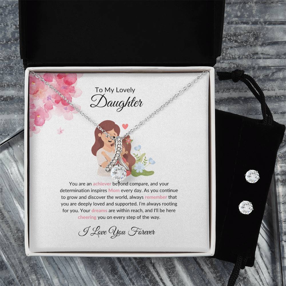To My Lovely Daughter – Heartfelt Beauty Necklace & Earrings Jewelry Bundle - SOUVMOUR