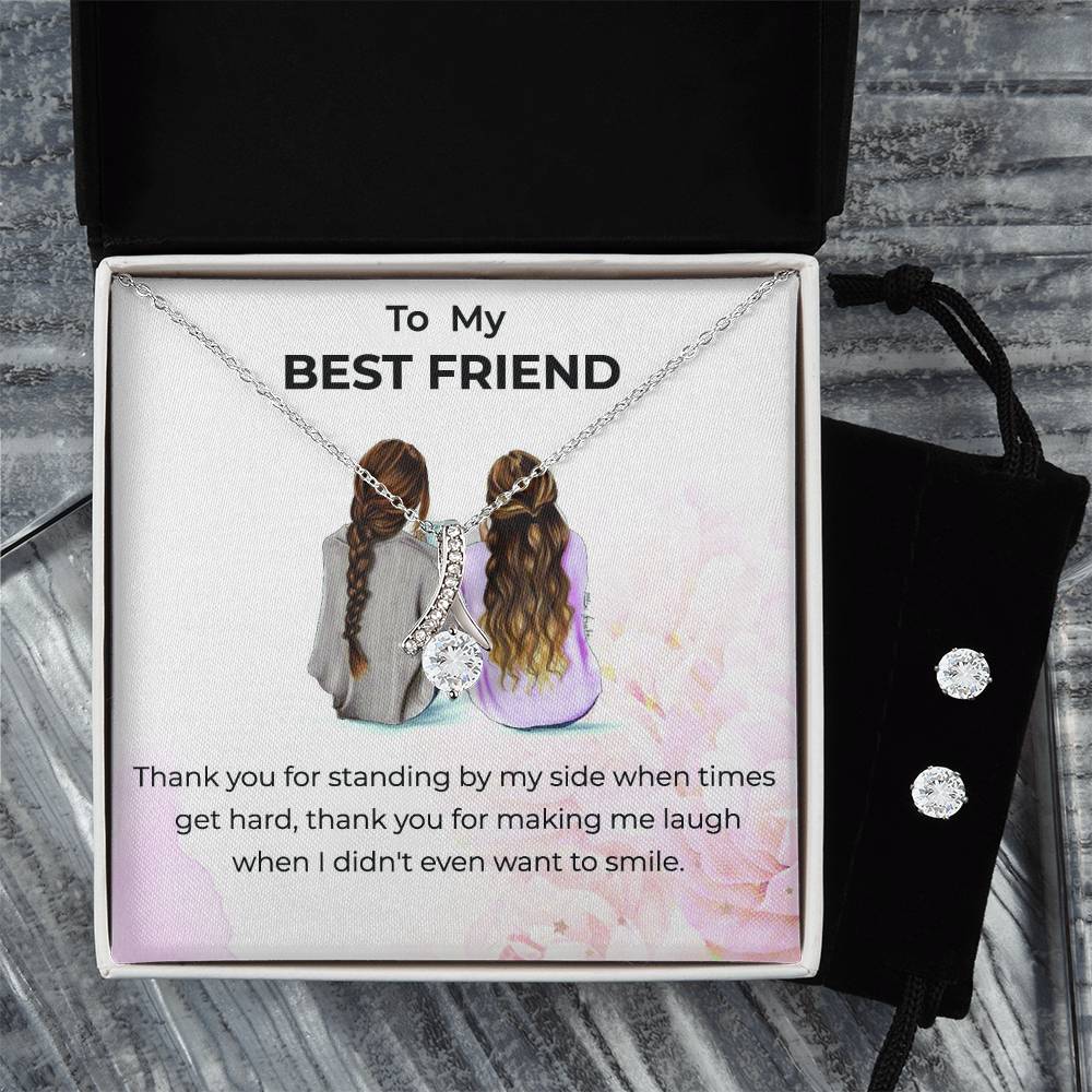 To My Bestie Thank You - Alluring Beauty Necklace and Earrings Set | Gift for Best Friend | Friendship Gift