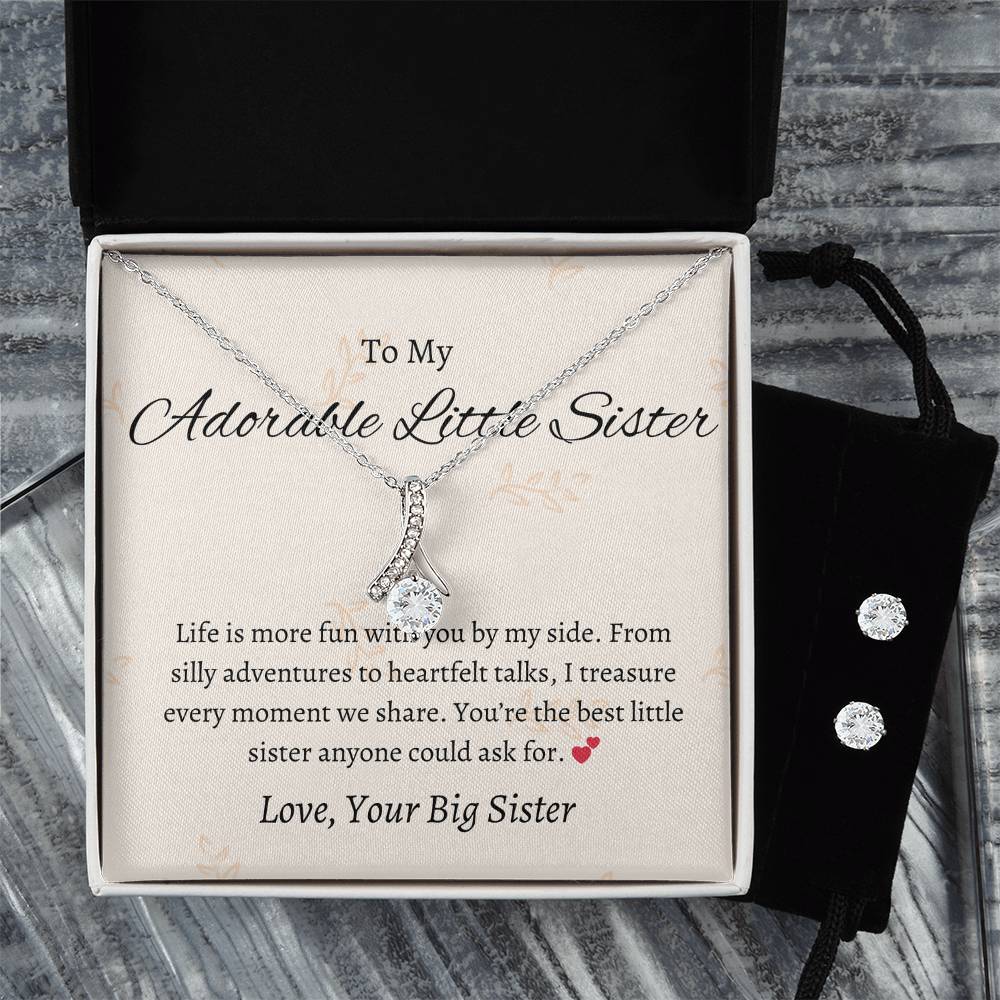 To My Adorable Little Sister – Necklace & Earring Set | Heartfelt Gift for a Special Sister