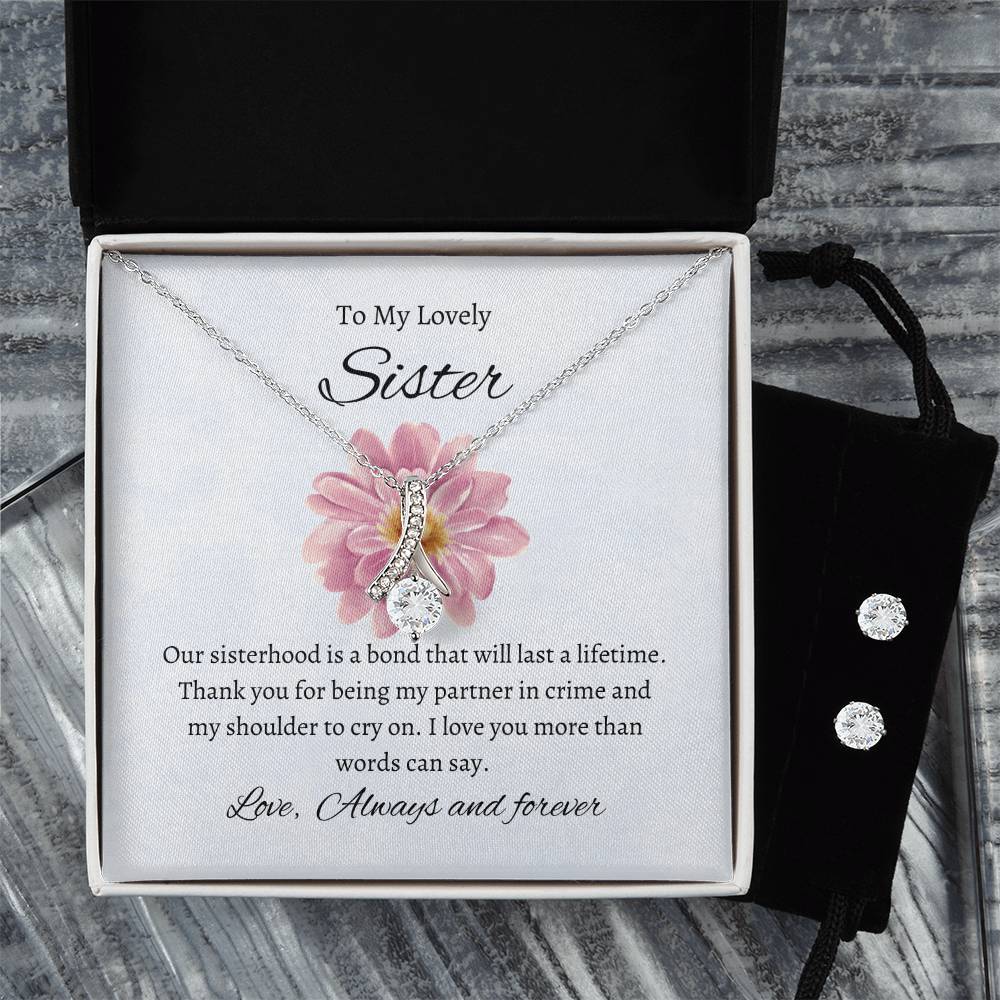 To My Lovely Sister – Beauty Necklace & Earring Bundle | A Heartfelt Gift of Love