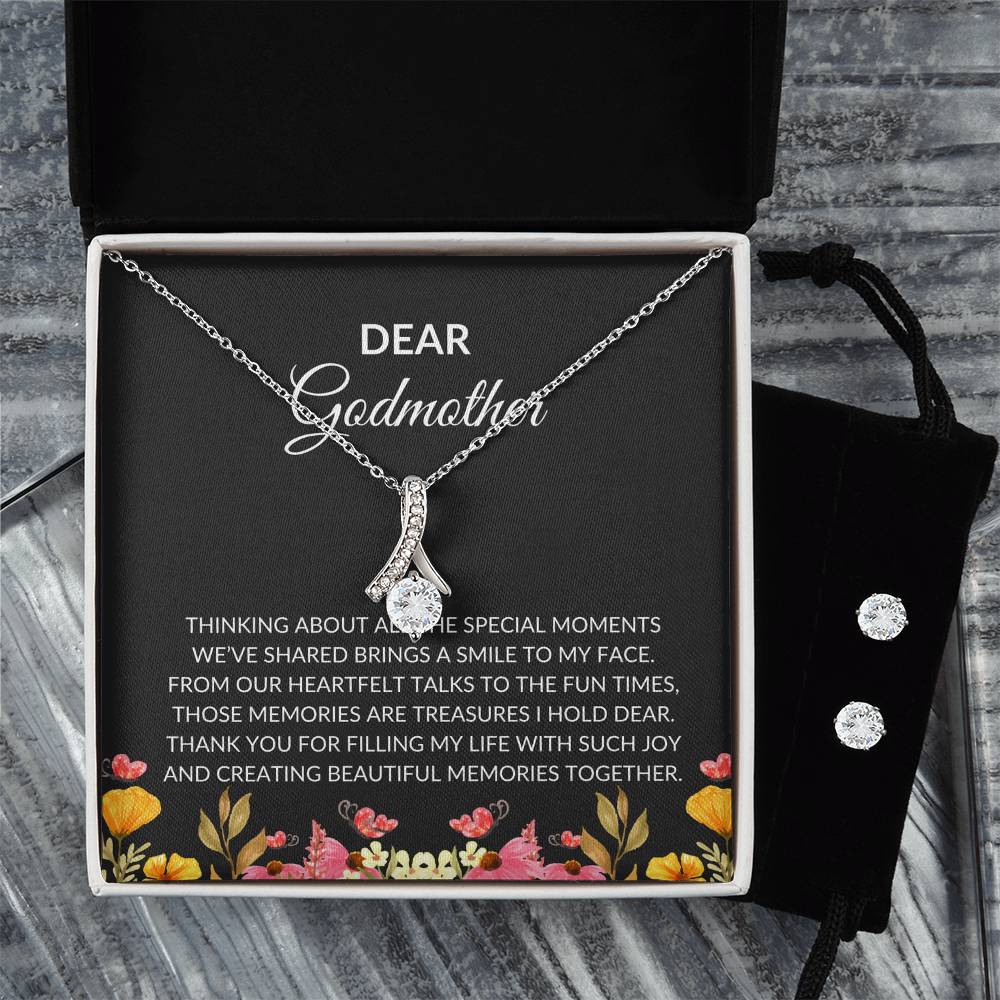 To My Dear Godmother Alluring Beauty Necklace & Earrings Set – Heartfelt, Meaningful Jewelry Gift | Godmother Gift