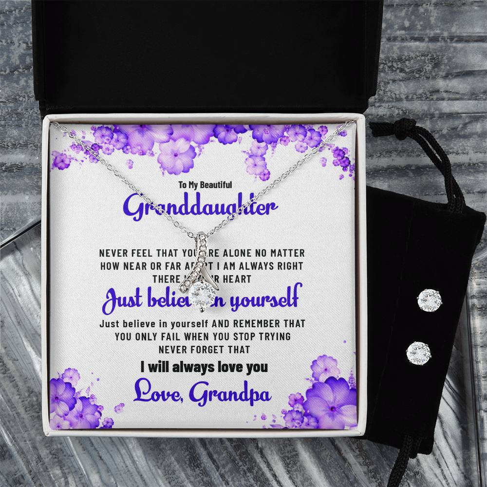 To My Beautiful Granddaughter | Alluring Beauty Necklace & Earring Set, Sent with Love from Grandpa
