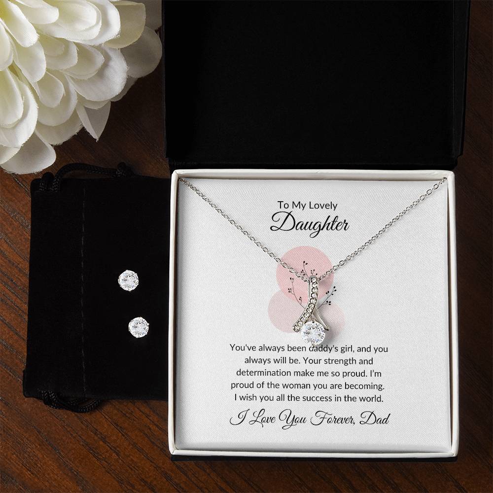 To My Lovely Daughter | Heartfelt Beauty Necklace & Earrings Bundle Gift For Daughter - SOUVMOUR