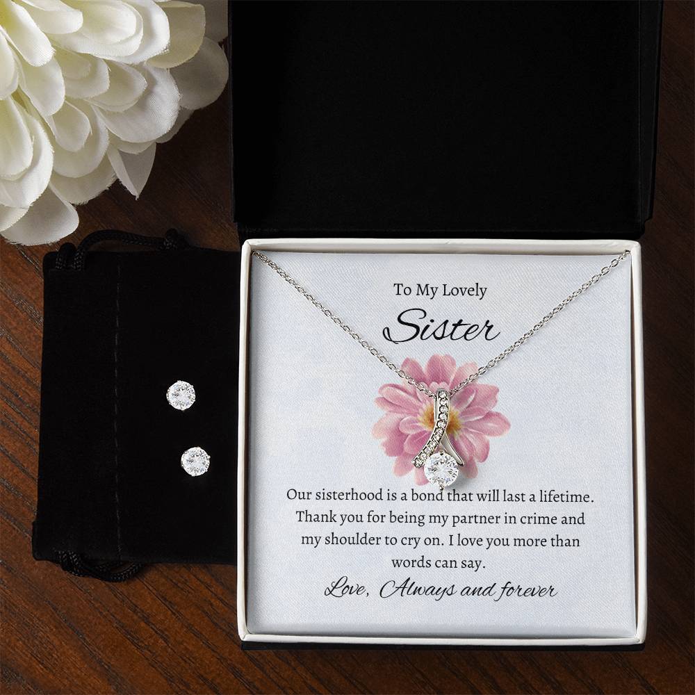 To My Lovely Sister – Beauty Necklace & Earring Bundle | A Heartfelt Gift of Love