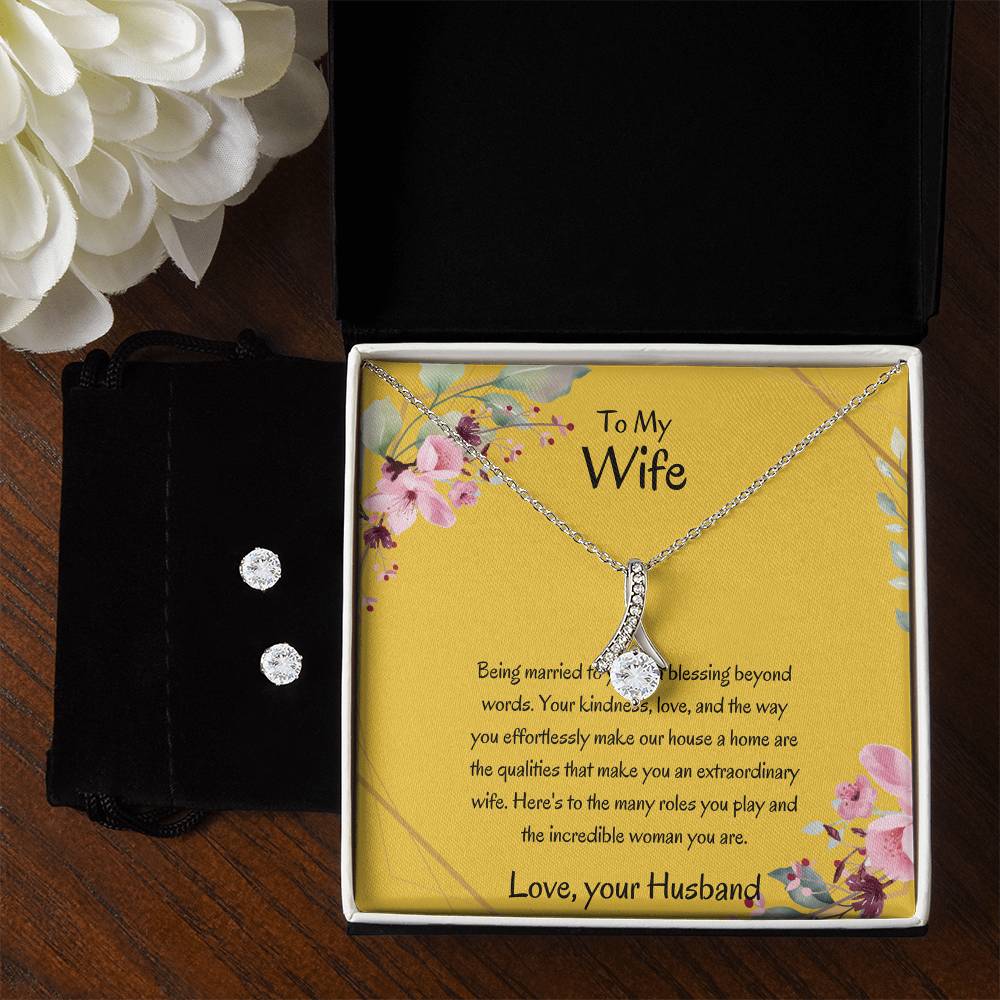 To My Wife, My Entire Universe - Beauty Necklace & Earring Set | Beauty Necklace For Wife